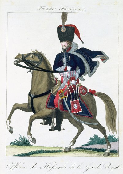 皇家卫队轻骑兵的骑兵，来自Troupes Francaises，酒吧。 chez Basset，Paris，c.1790 作者 法语学校