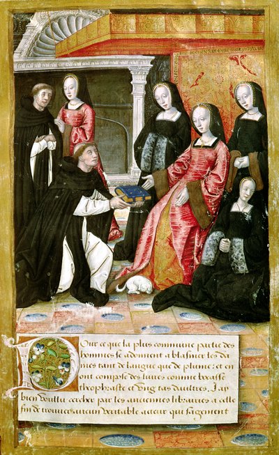 Ms.17 fol.1作者向来自布列塔尼的安妮（1477-1514）提供他的书，来自Vie des Femmes Celebres，c.1505 作者 法语学校