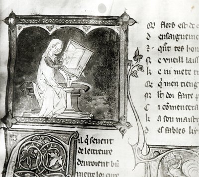 Ms.3142 fol.256 Marie de France（12世纪）写作，来自法国诗集，c.1280-90（详情） 作者 法语学校