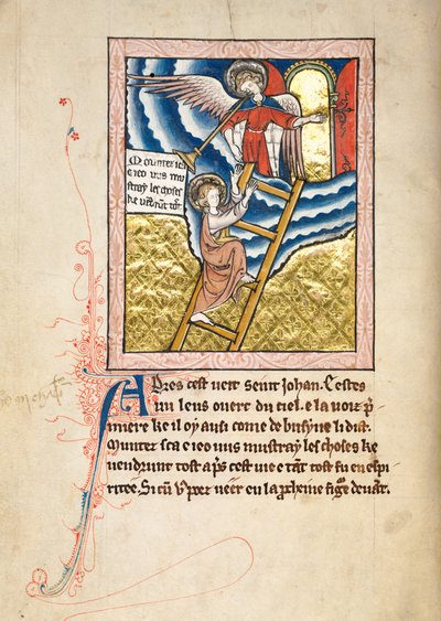 Ms65 f12v，13世纪晚期圣约翰启示录评论（牛皮纸笔墨水和蛋彩画） 作者 法语学校
