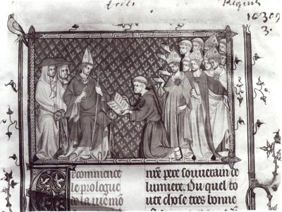 Ms.Fr. 5716 f.2 Jean dAntioch在Martin IV之前，来自圣路易斯的Life and Miracles，c.1330-40 作者 法语学校