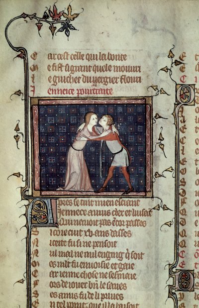 来自Guillaume de Loris和Jean de Meung的Le Roman de la Rose的1126岁青年和爱情拥抱 作者 法语学校