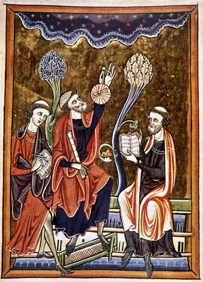 Ms 1186 f.1, The Astronomer, the Clerk and the Computist, 复制自圣路易斯和布兰奇德卡斯蒂利亚的圣歌 (Psalter) 的缩影 作者 法语学校