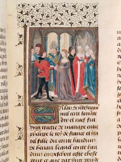 女士149 t.3 fol.88 Philippe Auguste（1165-1223）法国国王和Bainouin伯爵女儿Hainault的Isabelle婚姻 作者 French School