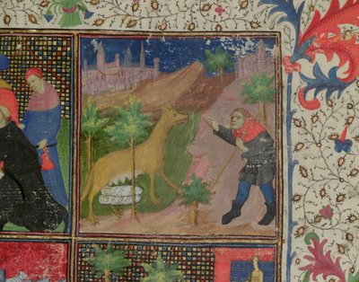 女士1595罗穆卢斯和瑞摩斯被狼奶，自言和经验的行动，c.1475 作者 法语学校