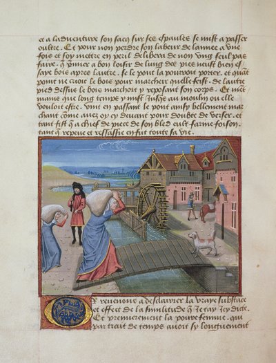 女士165 fol.48v A Watermill，来自Rene dAnjou的“一位年轻的王子”，c.1465-68 作者 法语学校