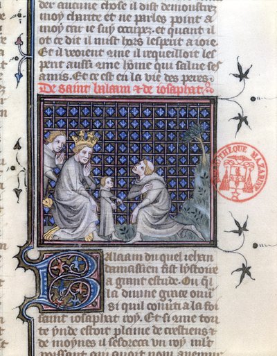 1729年国王的儿子教育，由Jacobus da Varagine撰写的关于Balaam和Josephat的故事，来自Legenda Aurea，c.1370 作者 法语学校