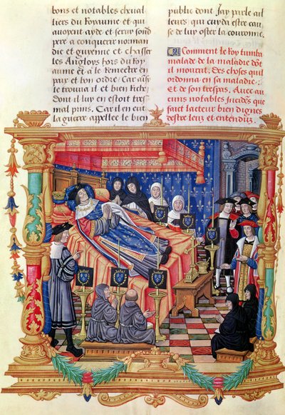 18:208v路易十一之死（1461-83），来自Memoires de Philippe de Commines，1489-98 作者 法语学校