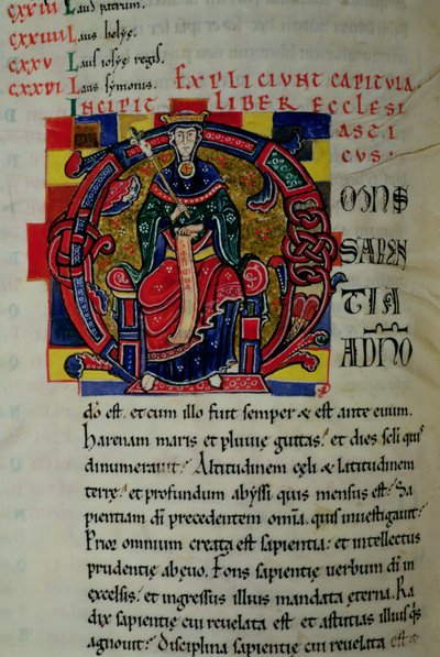 Ms 2 fol.8历史上最初的O描绘了一个智慧的形象，来自St. Benigne Bible 作者 法语学校