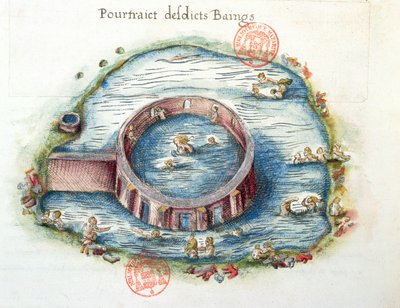 3242年Bourbon-Lancy浴室，来自Generale Description du Bourbonnais的插图，由Nicolas de Nicolay撰写，1569年（纸上写着） 作者 法语学校