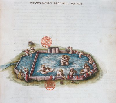 3243年Bourbon浴室，Averchambaut，Auvergne，插图来自Generale Description du Bourbonnais by Nicolas de Nicolay，1569（wc on paper） 作者 法语学校