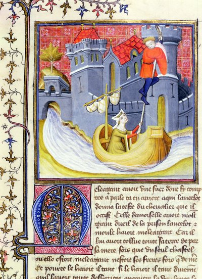 3480骑士女士在一位女士的帮助下逃离城堡，来自Livre de Messire Lancelot du Lac 作者 法语学校