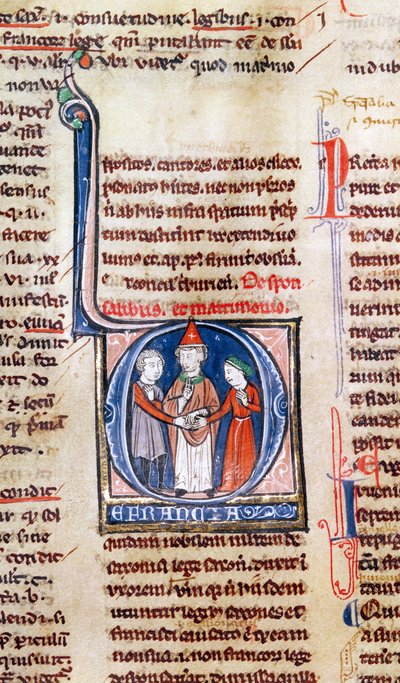女士365 fol.318v历史悠久的D描绘了一个婚姻，来自Gregory IX的Decretals 作者 法语学校