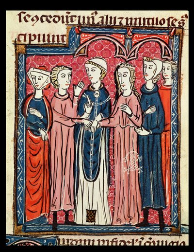Ms 372 fol.153 A Marriage，来自Decrets de Gratien 作者 法语学校
