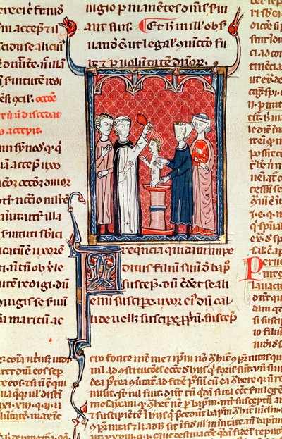 来自Decrets de Gratien的372 fol.161 A Baptism Scene 作者 法语学校