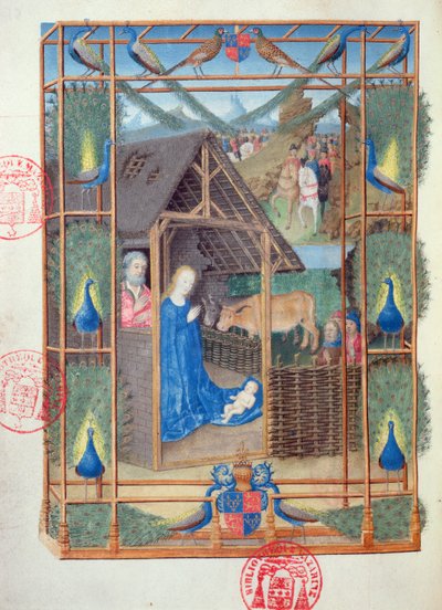 Ms 473 The Nativity with a peacocks，来自Heures de Charles de France，缩写为c.1466-69 作者 法语学校