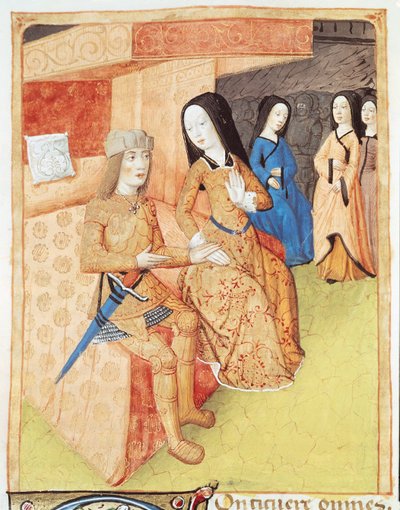 493 f.74v Aeneas和Dido女士，来自Virgil（公元前70-19）1469年的作品 作者 法语学校