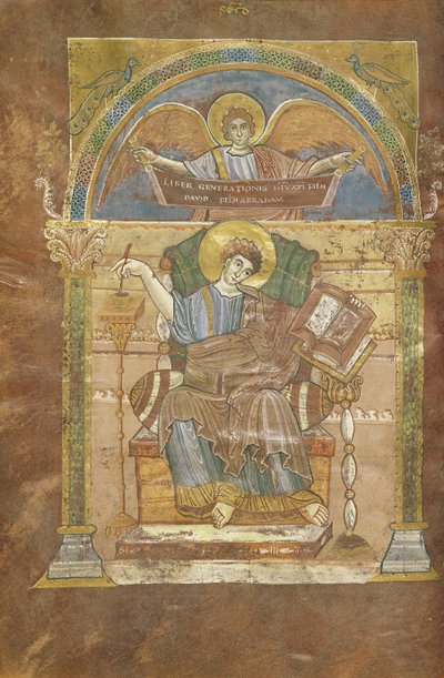 女士4 fol.17v St. Matthew，来自St. Riquier的福音，c.800 作者 法语学校