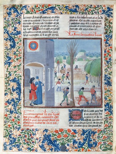 5064 f.299v女士一年中每个月的职业，来自Pietro de Crescenzi的Le Livre des Prouffitz Champestres的插图（1230-132021） 作者 法语学校