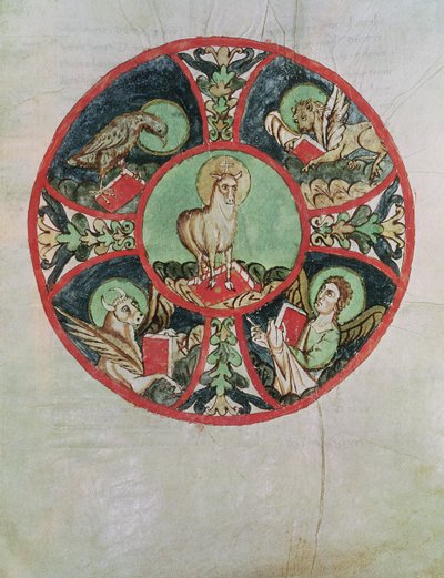 女士69 fol.138v上帝的羔羊被福音传教士的象征所包围 作者 法语学校