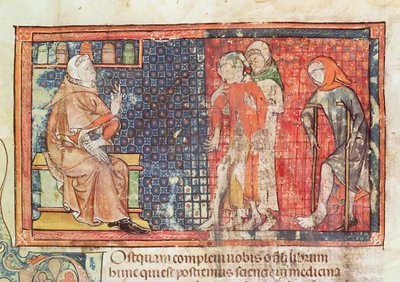 89 Ter fol.95.Abul Qasim Kalaf ibn al-Abbas al Zahrawi（Albucasis）的一篇论文中，一名患病男子和一名残疾男子被送往医生 作者 法语学校