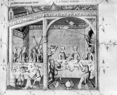 1584年女士音乐家在宴会上娱乐，c.1370（手稿） 作者 法语学校