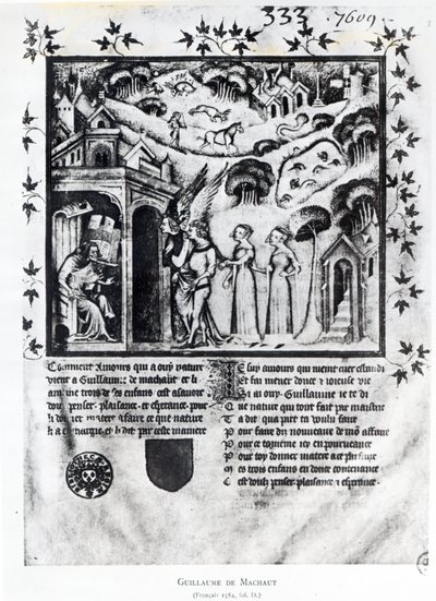 女士1584年fD收到爱情的作者给他带来了甜蜜的思想，快乐和希望，c.1370（手稿） 作者 法语学校