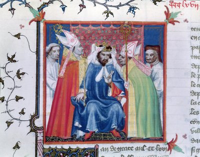 Fr. 2608 fol.335v菲利普三世加冕仪式（1245-85），来自法国的伟大编年史，c.1400 作者 法语学校