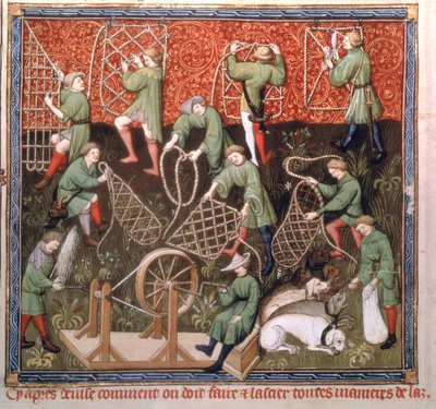 Fr 616女士fol.53v男子带网，来自Livre de la Chasse，由Gaston Phebus de Foix（1331-91）于15世纪初 作者 法语学校
