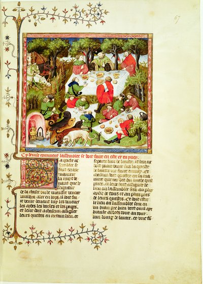 616号女士，6月6日猎人在雄鹿狩猎前赴宴，来自Livre de la Chasse的Gaston Phebus de Foix（1331-1391） 作者 法语学校
