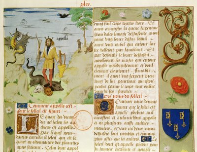 女士Fr 9197 Fol.49 Apollo杀死Python，来自Livre des Eschecs DAmour 作者 法语学校