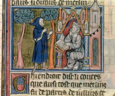 女士95 f.268 Merlin向来自lHistoire de Merlin的Blaise讲述了这个故事，c.1280-90 作者 法语学校