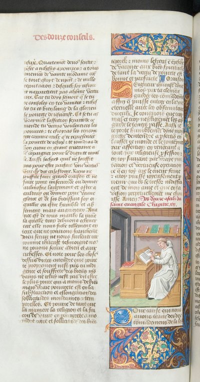 Hunter女士36-39，vol.3 fol.47v一位白人写作的卡尔特会僧人手稿，来自萨克森的Ludolf的Vita Christi的插图，c.1490 作者 法语学校