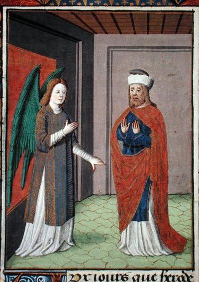 亨特女士 368 f.17v 天使，约1460年（牛皮纸）。 作者 法语学校