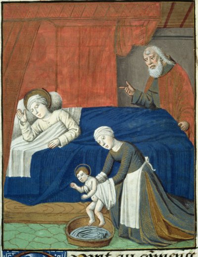 Hunter女士36 f.10v圣母玛利亚的诞生，来自Vita Christi，萨克森的Ludolf，c.1300-7778 作者 法语学校