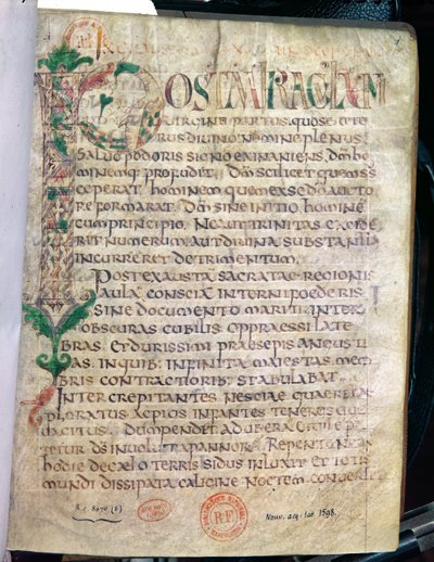 Lat 1598 Fol.1女士来自圣奥古斯丁（354-430）的作品史上最初的P 作者 法语学校