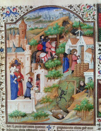 Lat 17294 Fol.438来自贝德福德公爵修道院的圣本笃生活（c.480-c.550）的场景，c.1424-35 作者 法语学校