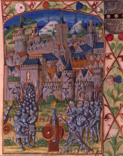 皇家女士皇家 20 E.III fol.152v 《埃夫勒的攻占》，选自《Chroniques de France ou de Saint Denis》。 作者 法语学校