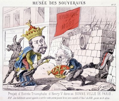 Musée des Souverains - 亨利五世凯旋门进入他的美好城市巴黎的项目（梯也尔将巴黎的钥匙交给他，由挥舞着写有“République ou la mort”的旗帜的公民捍卫）。 作者 法语学校