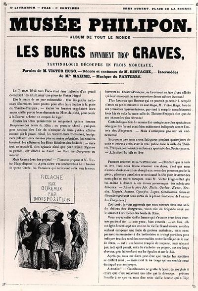 菲利浦博物馆"，维克多-雨果（1802-85）的戏剧 "Les Burgraves"（1843）的漫画，约1843年（雕刻）。 作者 法语学校