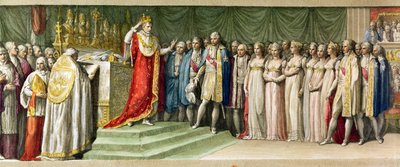 Napoleon Bonaparte（1769-1821）1805年在米兰的伦巴第铁冠上熠熠生辉（彩色雕刻） 作者 法语学校