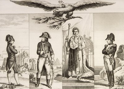Napoleon Bonaparte（1769-1821）在他生命的四个阶段，来自Colart的“Histoire de France”，出版于1840年 作者 法语学校