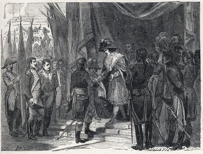 拿破仑-波拿巴（1769-1821）于1797年12月10日将坎波福米奥（Campo-Formio，坎波福米奥）的贸易移交给执行委员会成员。法国和奥地利之间的这项贸易标志着第一次联盟的结束。 作者 法语学校