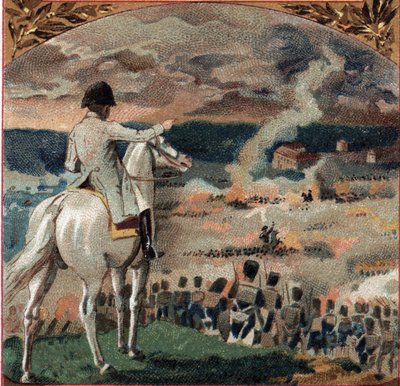 拿破仑战争：拿破仑一世（1769-1821）在法国战役中于1814年1月29日观察布里安-勒-夏托（Brienne le Chateau）战役（Dawn）。法军击败了格布哈德-莱贝雷希特-冯-布卢彻将军（1742-1819）的普鲁士部队。 作者 法语学校