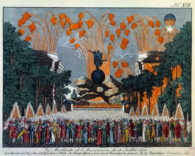 1801 年 7 月 14 日巴黎香榭丽舍大街上的国家庆典：巴黎香榭丽舍大街的焰火晚会。1801 年巴黎卡纳瓦罗博物馆版画 作者 法语学校
