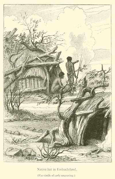 Endrachtland的土著小屋（雕刻）。 作者 法语学校