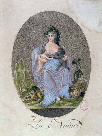 自然母乳喂养黑人婴儿和白人婴儿，c.1792 作者 法语学校