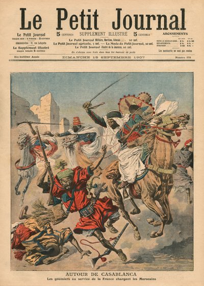 卡萨布兰卡附近，摩洛哥人收费的goumiers，“Le Petit Journal”的插图，补充说明，1907年9月15日 作者 法语学校