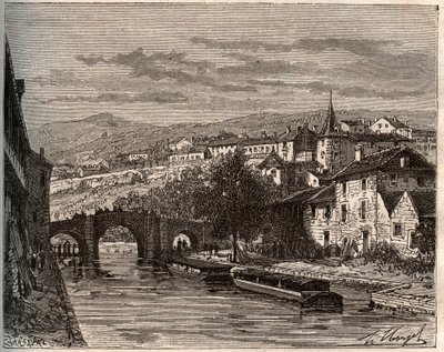 Nerac - Lot-et-Garonne - 在V.A. Malt-Brown的 "La France illustree: geographie, histoire, administration statistique "中的雕刻，1884年。 作者 法语学校