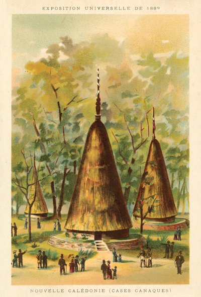 New Caledonia (Kanak huts), Exposition Universelle 1889, Paris (chromolitho) 作者 法语学校